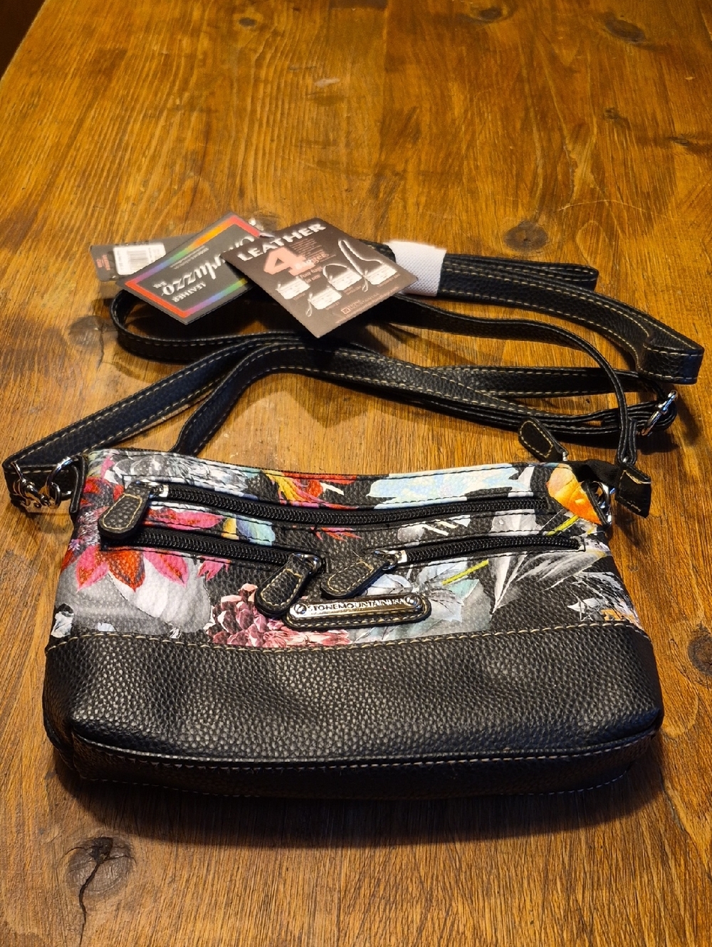 Stone Mountain Accessories Black Floral Crossbody Bag
